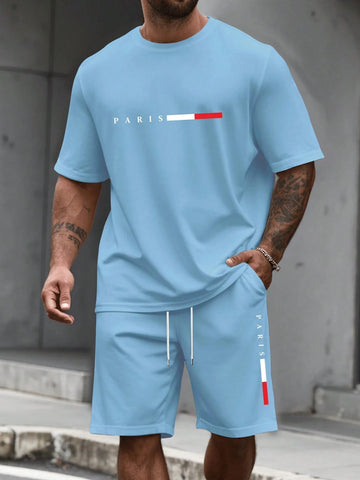 Men's 2 Piece Tracksuit O-Neck Short Sleeve & Shorts Set